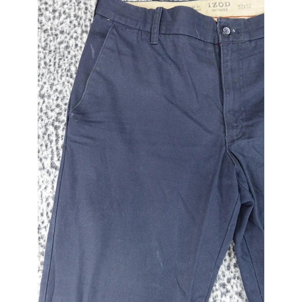IZOD Saltwater Chino Pants Mens 32x32 Navy Blue Good Straight Fit Cotton‎